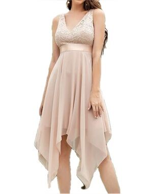 Ever Pretty Asymmetrical V Neck Dress in Blush